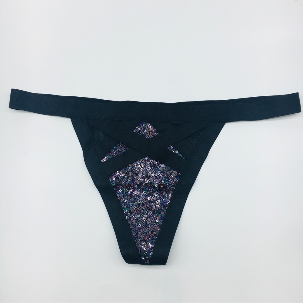 L Victoria's Secret Sequin Black Thong Panty